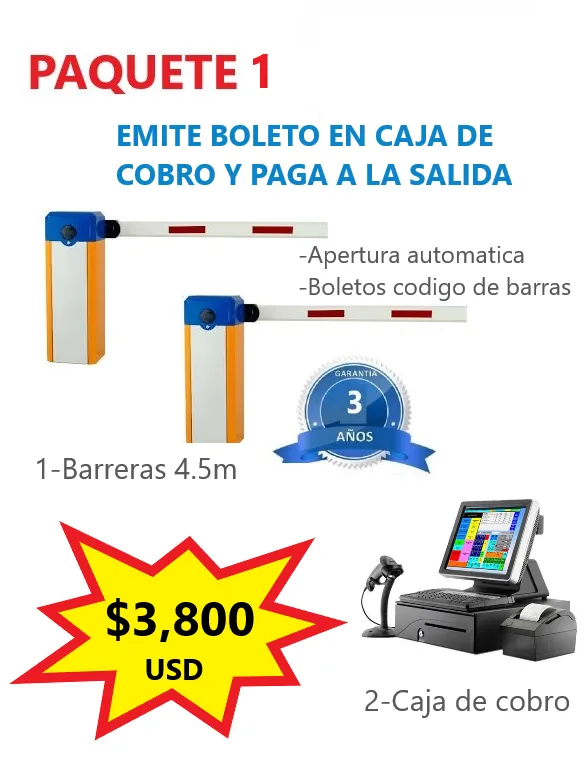 Precio $3800 USD: Paquete 1 básico para control de estacionamientos con garantía de 3 años