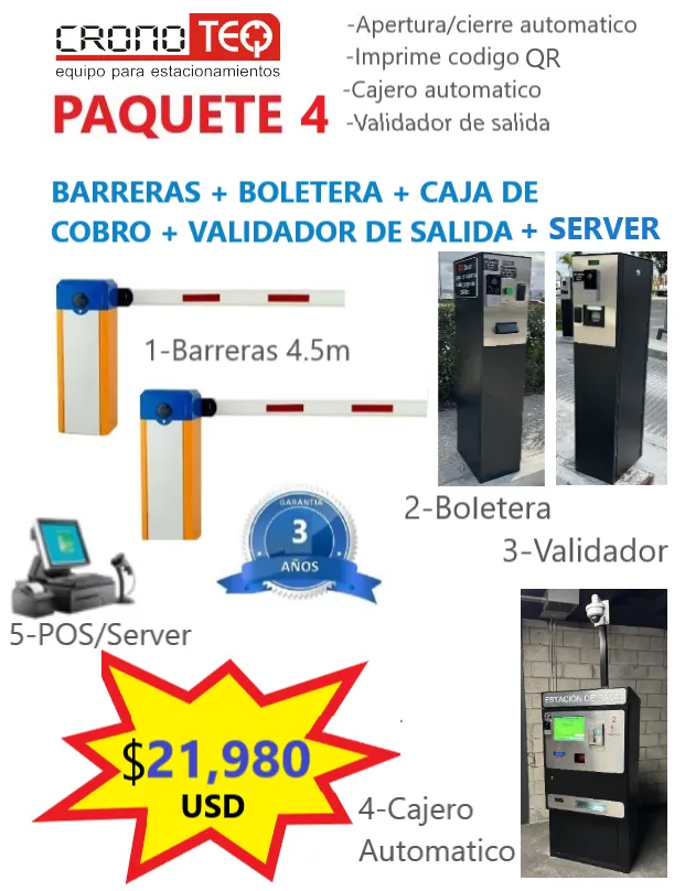 Precio $21980 USD: Paquete 4 con el cajero automático más completo, acepta Pesos, Dólares, Visa, Mastercard y Parco App
